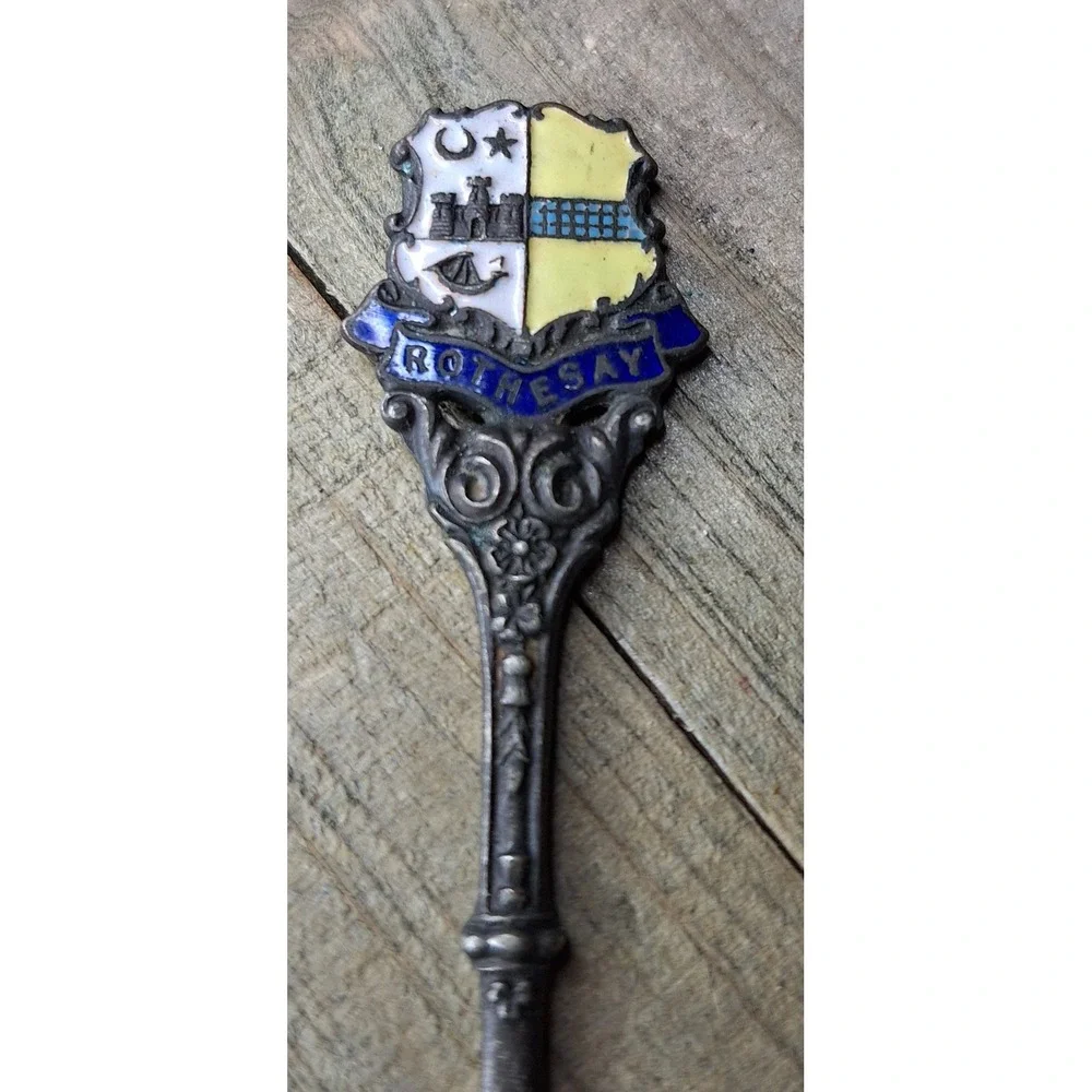 Vintage Rothesay Scotland Souvenir Spoon Enamel Coat of Arms‎ Crest Antique